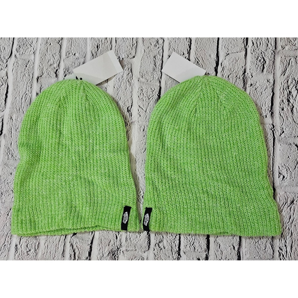 LOT OF 2 Vans Off The Wall Beanie Hat Stretch Green Knit Skate ADULT OS